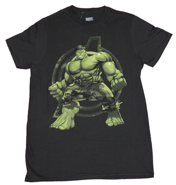 Hulk Mens T-Shirt - In Front of the Avengers Logo in Camo Pants
