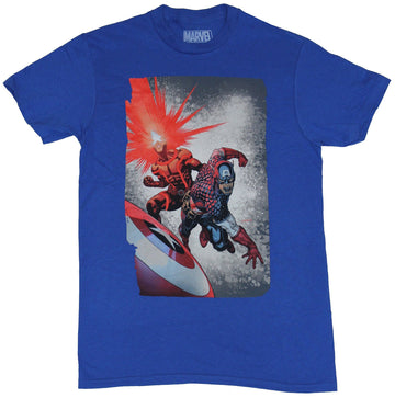 Marvel Comics Mens T-Shirt  - Captain America & Cyclops in Battle Action Image