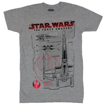 Star Wars The Force Awakens Mens T-Shirt - Red Foil X-wing Schematics