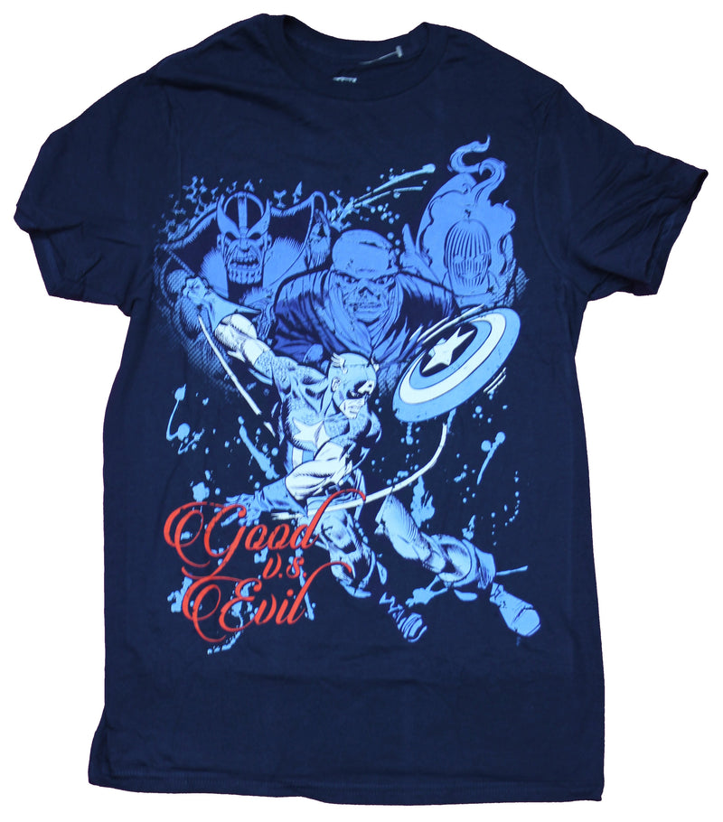 Captain America Mens T-Shirt  -  Good Vs Evil Cap Throwing Shield - Inmyparentsbasement.com