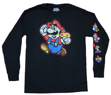 Super Mario Brothers Mens Long Sleeve  T-Shirt - Jumping Mushroom Mario