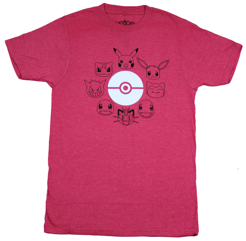 Pokemon Mens T-Shirt  - Powerful Character Heads Around Simple Pokeball