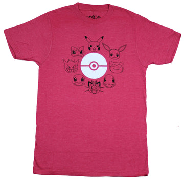 Pokemon Mens T-Shirt  - Powerful Character Heads Around Simple Pokeball