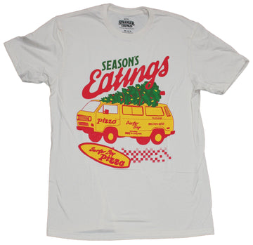 Stranger Things Mens T-Shirt -Season's Eatings Surfer Boy Pizza