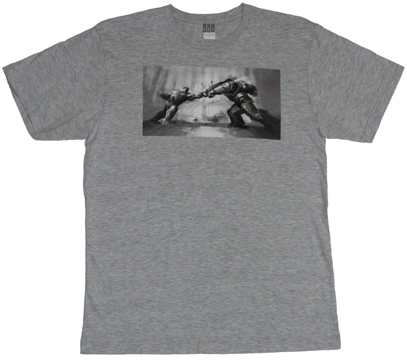 Iron Man (Marvel Comics) Mens T-Shirt - Hulk Vs Hulkbuster Punch to Punch Image
