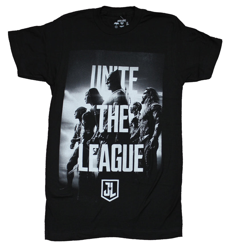 Justice League Mens T-Shirt - Unite The League Black & White Photo - Inmyparentsbasement.com