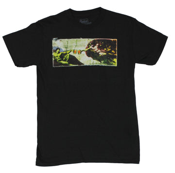 Creation of Adam Paraody Mens T-Shirt -  God and Adam Enjoying Some Brews