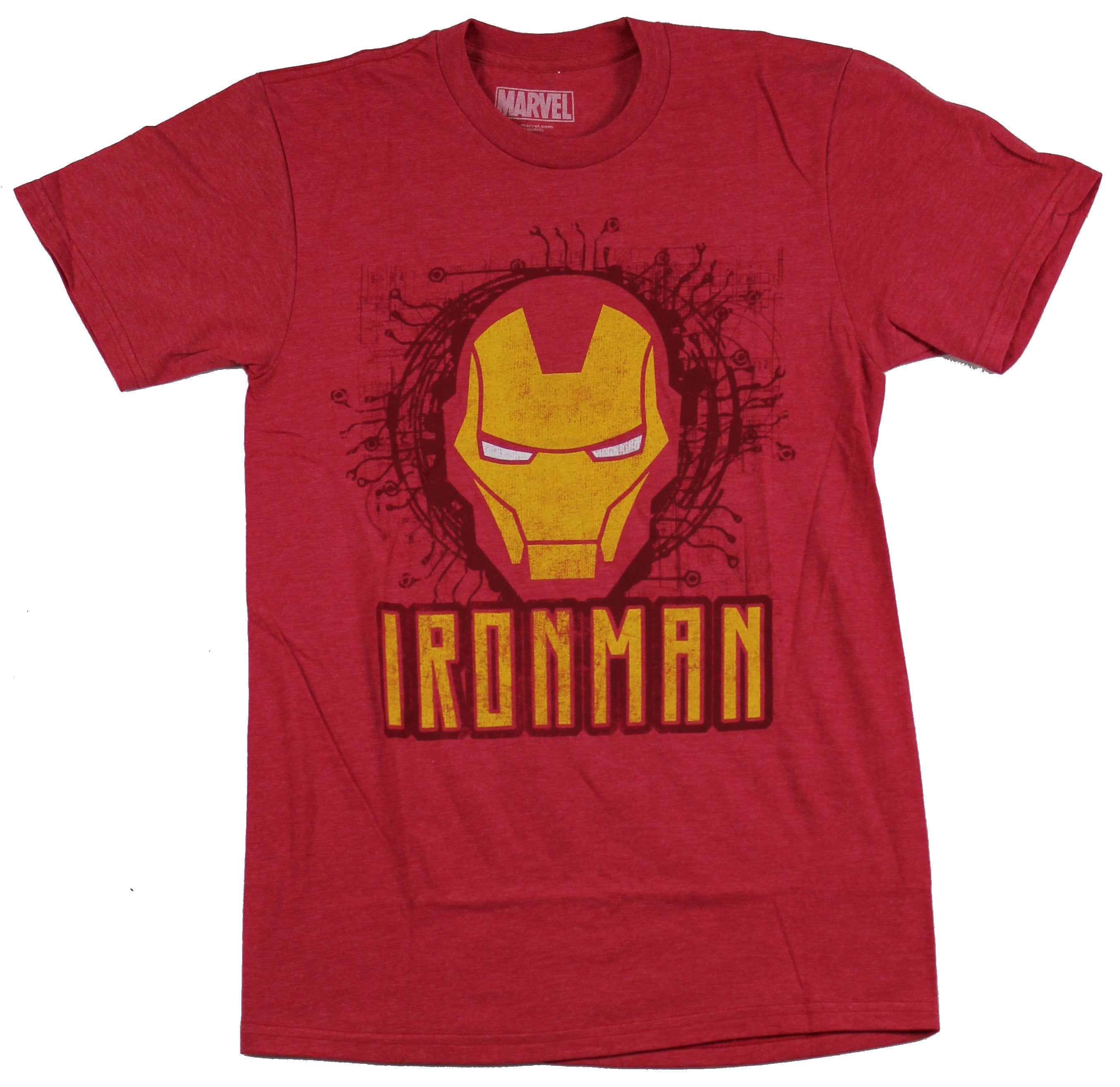 Iron Man (Marvel Comics) Mens T-Shirt - Distressed Circuit Helmet Image