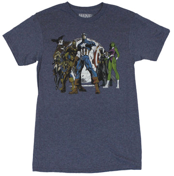 Avengers (Marvel Comics) Mens T-Shirt - Giant Team In Front Of Globe No Vision
