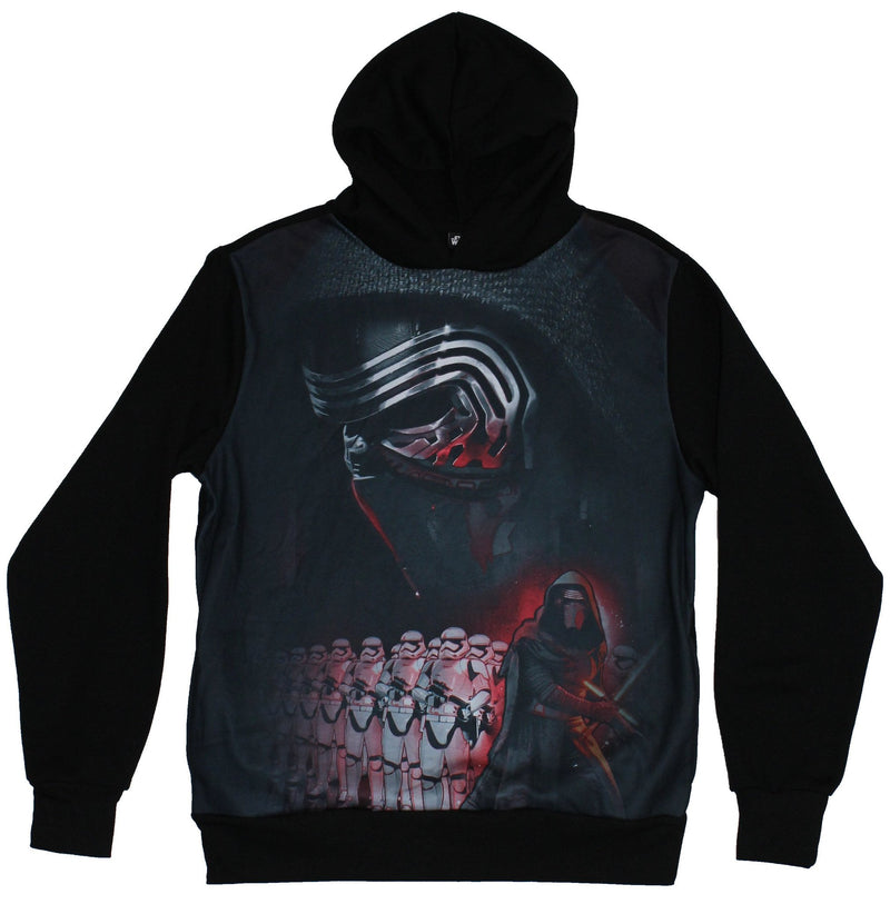 Star Wars Mens Hoodie- Kylo Ren Face Over Stormtrooper First Order Group Image