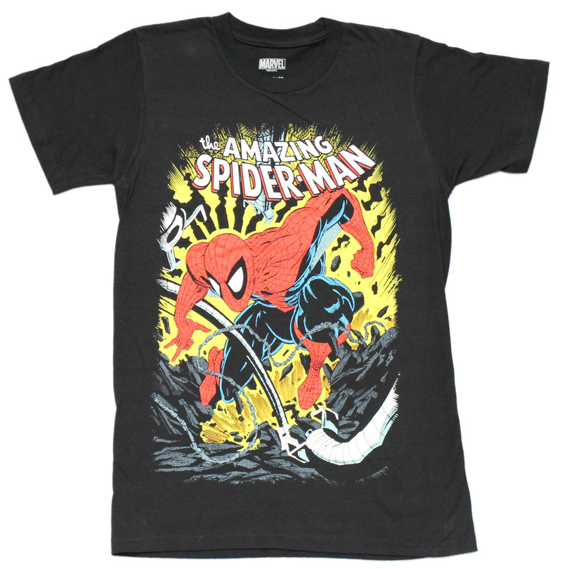 Spider-Man Mens T-Shirt - Dodging Doctor Octopus' Tentacles - Inmyparentsbasement.com