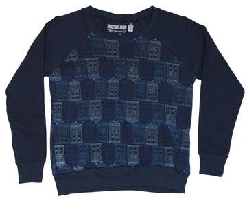 Doctor Who Girls Juniors Light Sweatshirt -  Tardis Line Print Pattern Allover