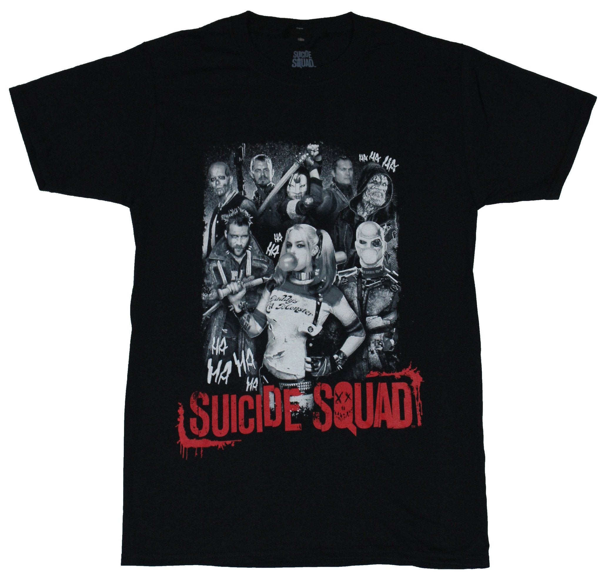 Suicide Squad Mens T-Shirt - Harley Quinn Center OF Photo Group Over Red Logo