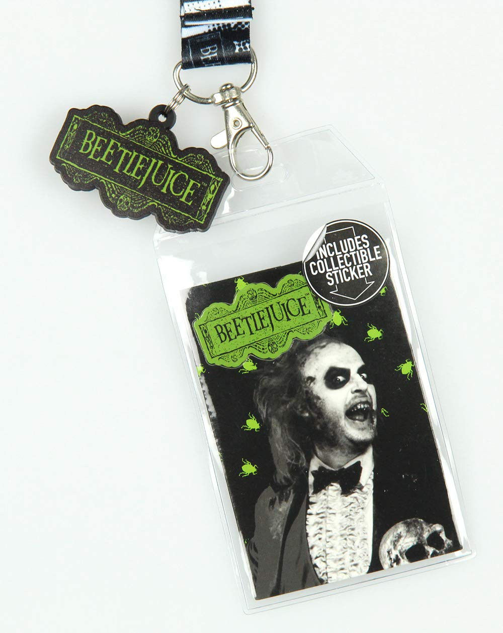 Beetlejuice Never Trust The Living Lanyard ID Holder with Rubber Charm and Collectible Sticker