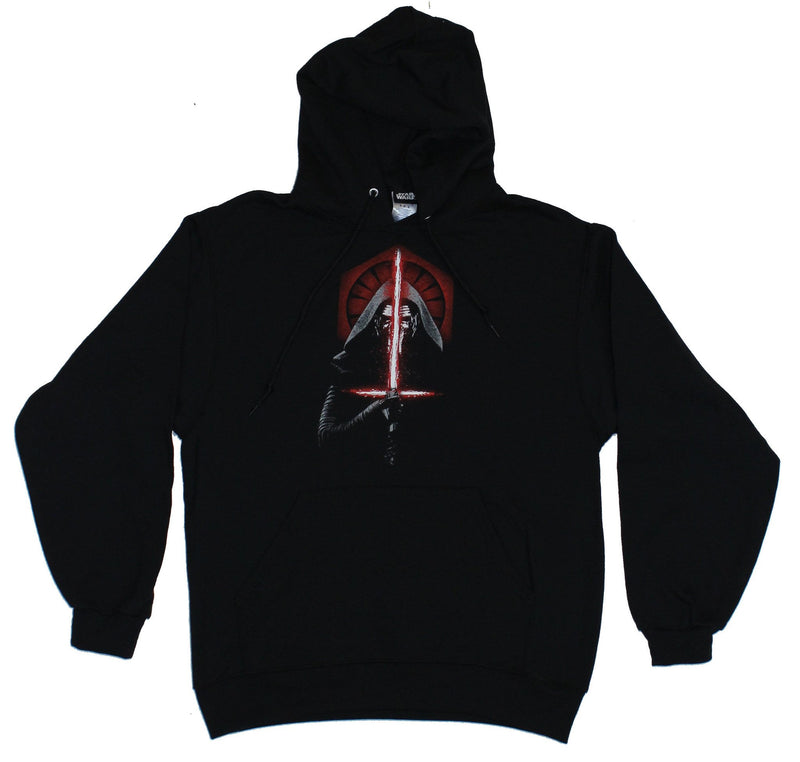 Star Wars Force Awakens Mens Pull Over Hoodie- Kylo Ren Behind Lightsaber Image - Inmyparentsbasement.com