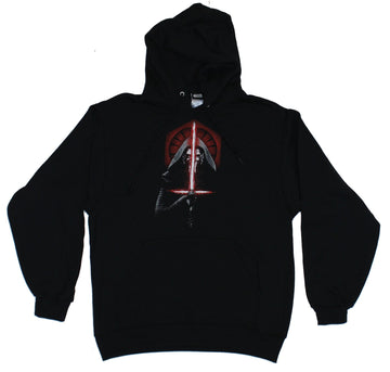 Star Wars Force Awakens Mens Pull Over Hoodie- Kylo Ren Behind Lightsaber Image