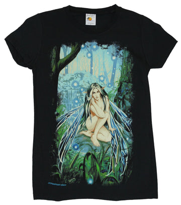 Ruth Thompson Dragonsite Fairy Girls Juniors T-Shirt - Nude on Forest Floor