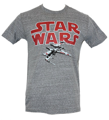 Star Wars Mens T-Shirt - Classic Red Logo Over X-Wing Image