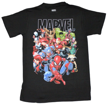 Marvel Comics Mens T-Shirt - Giant Cast under White Outline Marvel
