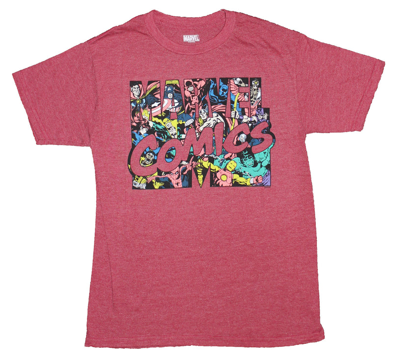 Marvel Comics Mens T-Shirt - Classcic Logo Filled With Heroes Image