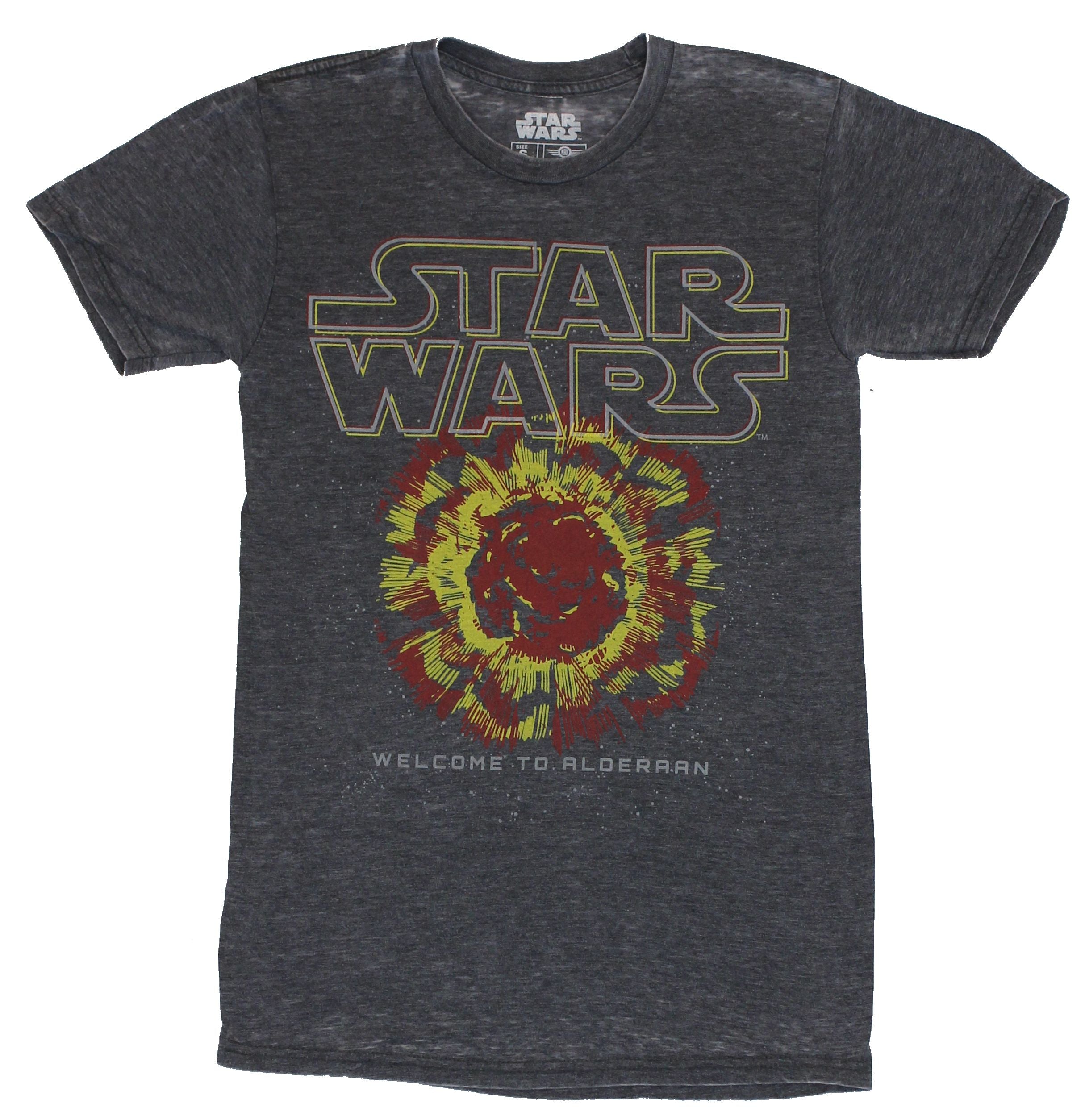 Star Wars Mens T-Shirt - "Welcome to Alderaan" Exploding Planet Image
