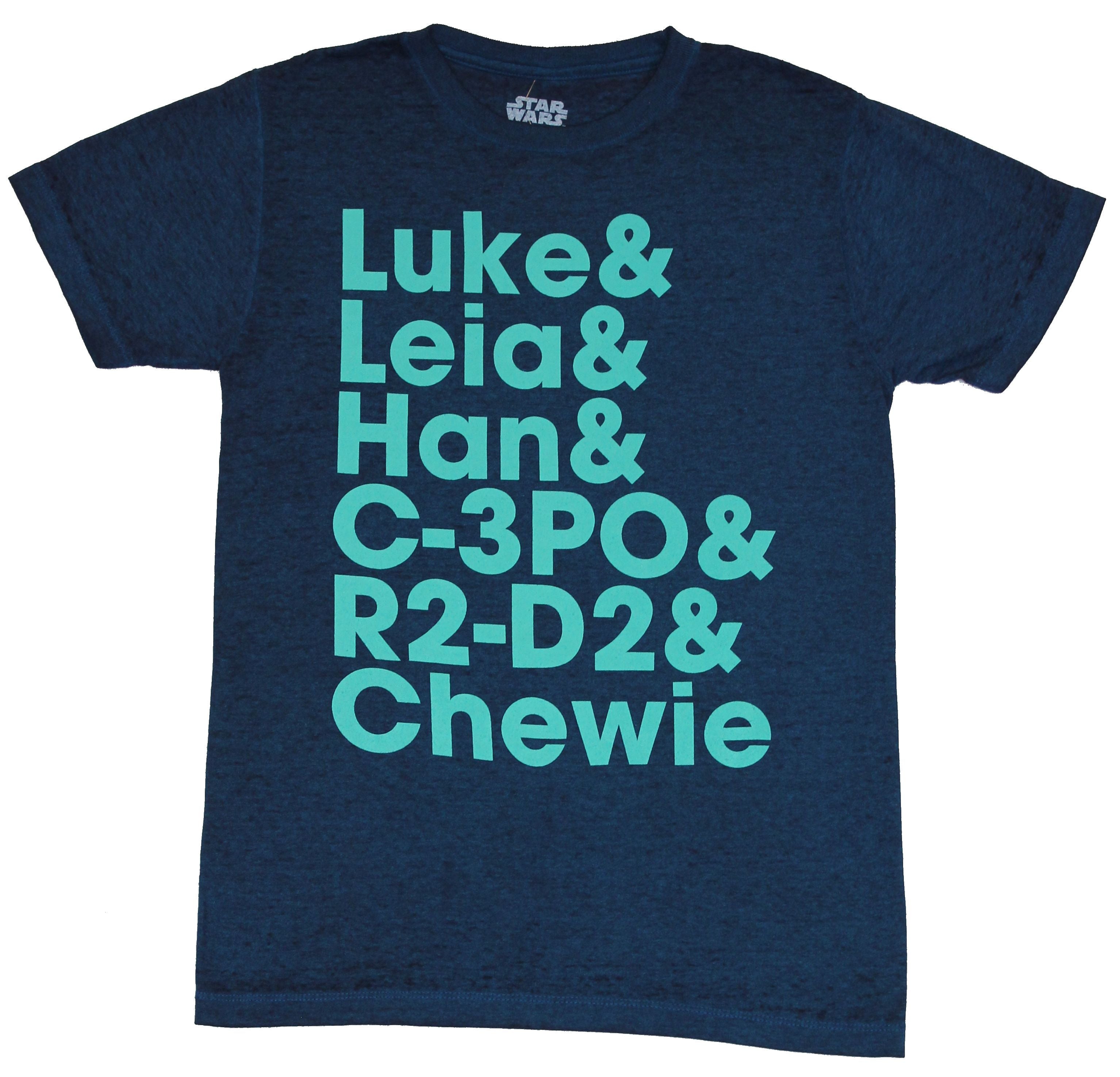 Star Wars Mens T-Shirt - Luke, Leia, Han, C-3PO, R2-D2, Chewie Names Written