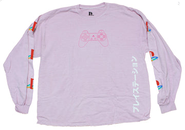 PlayStation Mens Long Sleeve T-Shirt - Controller Image Logo  Sleeves Kanji