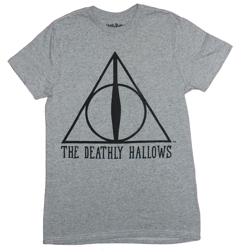Harry Potter Mens T-Shirt - Deathly Hollows Triangle Logo Over Word Logo - Inmyparentsbasement.com