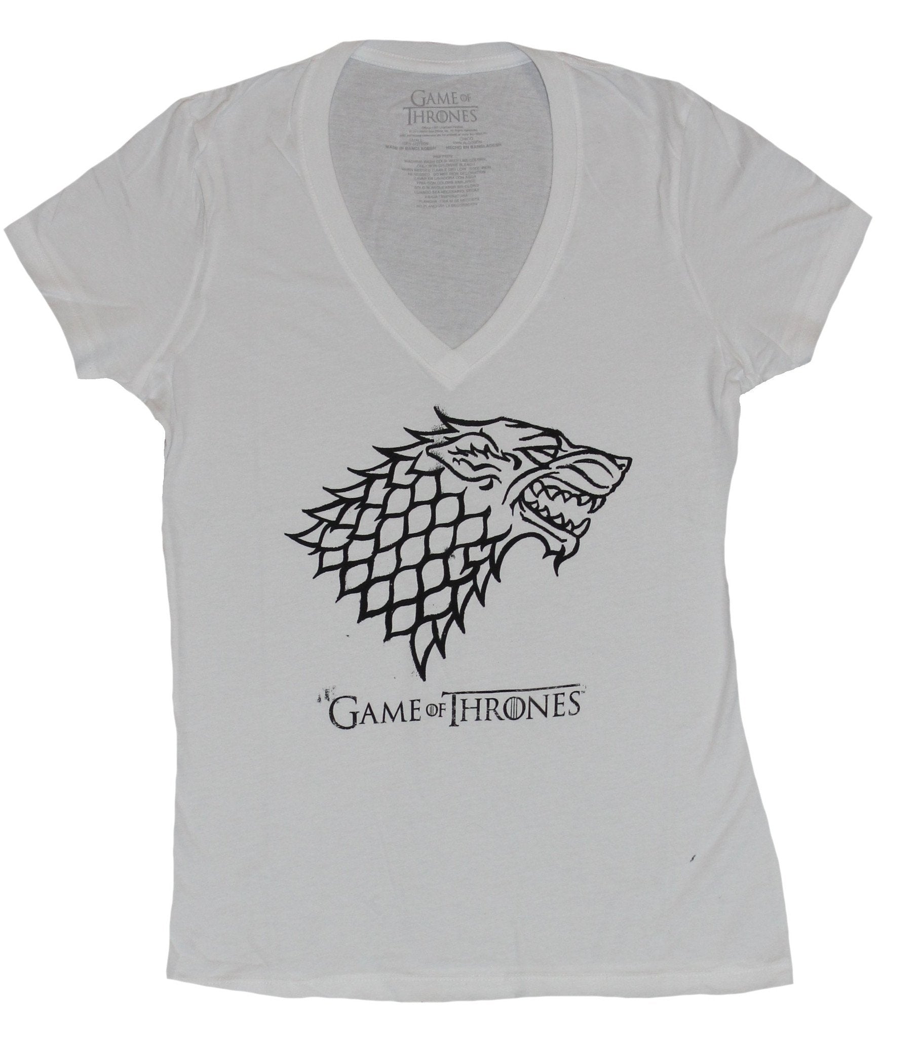 Game of Thrones Girls Juniors V Neck T-Shirt - Stark Wolf Crest Image