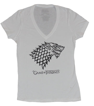 Game of Thrones Girls Juniors V Neck T-Shirt - Stark Wolf Crest Image