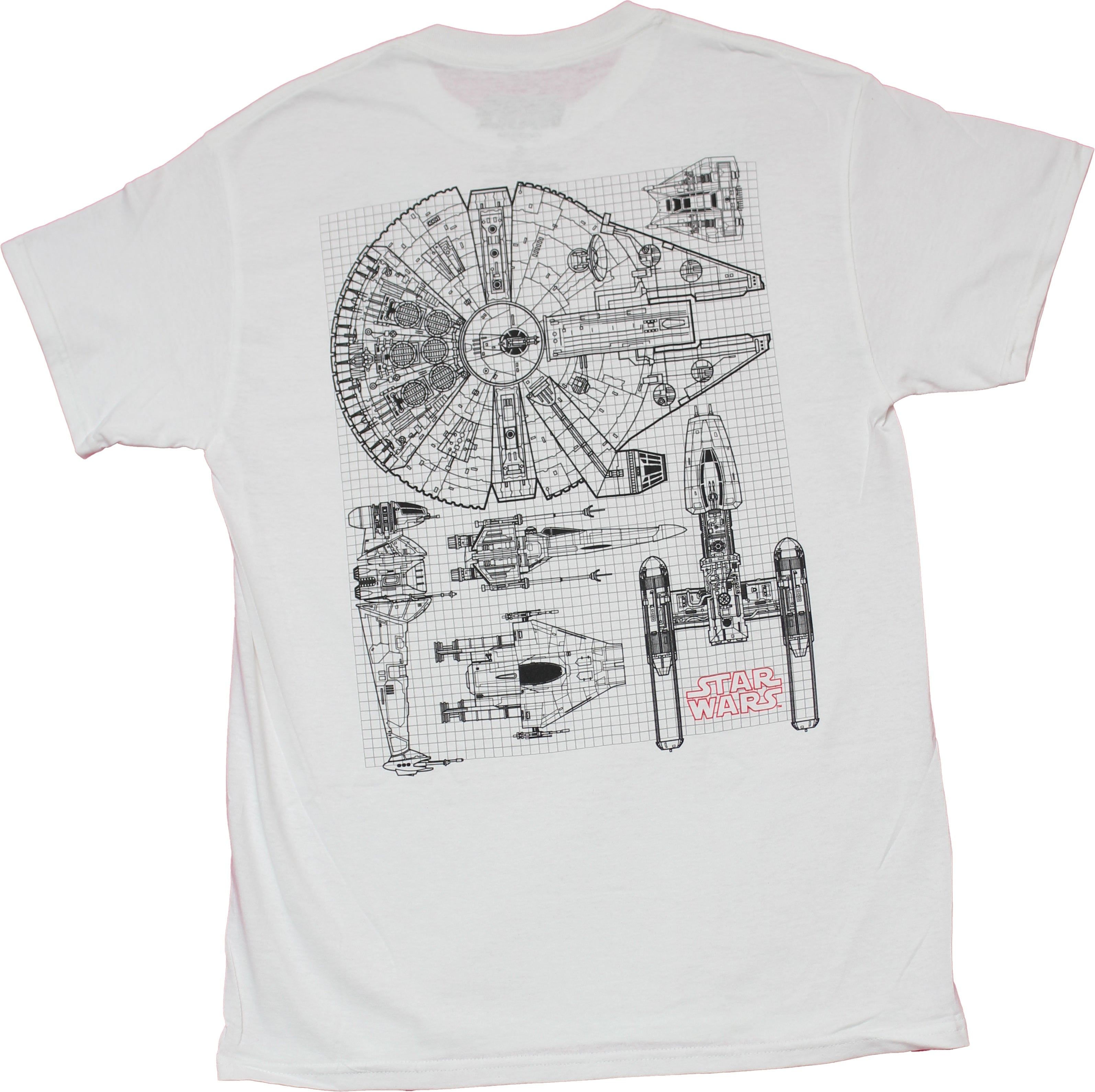 Star Wars Mens T-shirt - Lapel Falcon schematic large version on back