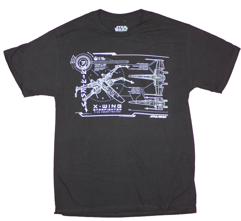 Star Wars Mens T-Shirt - T-65 X-Wing White Print Schematics Image