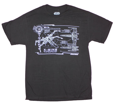 Star Wars Mens T-Shirt - T-65 X-Wing White Print Schematics Image