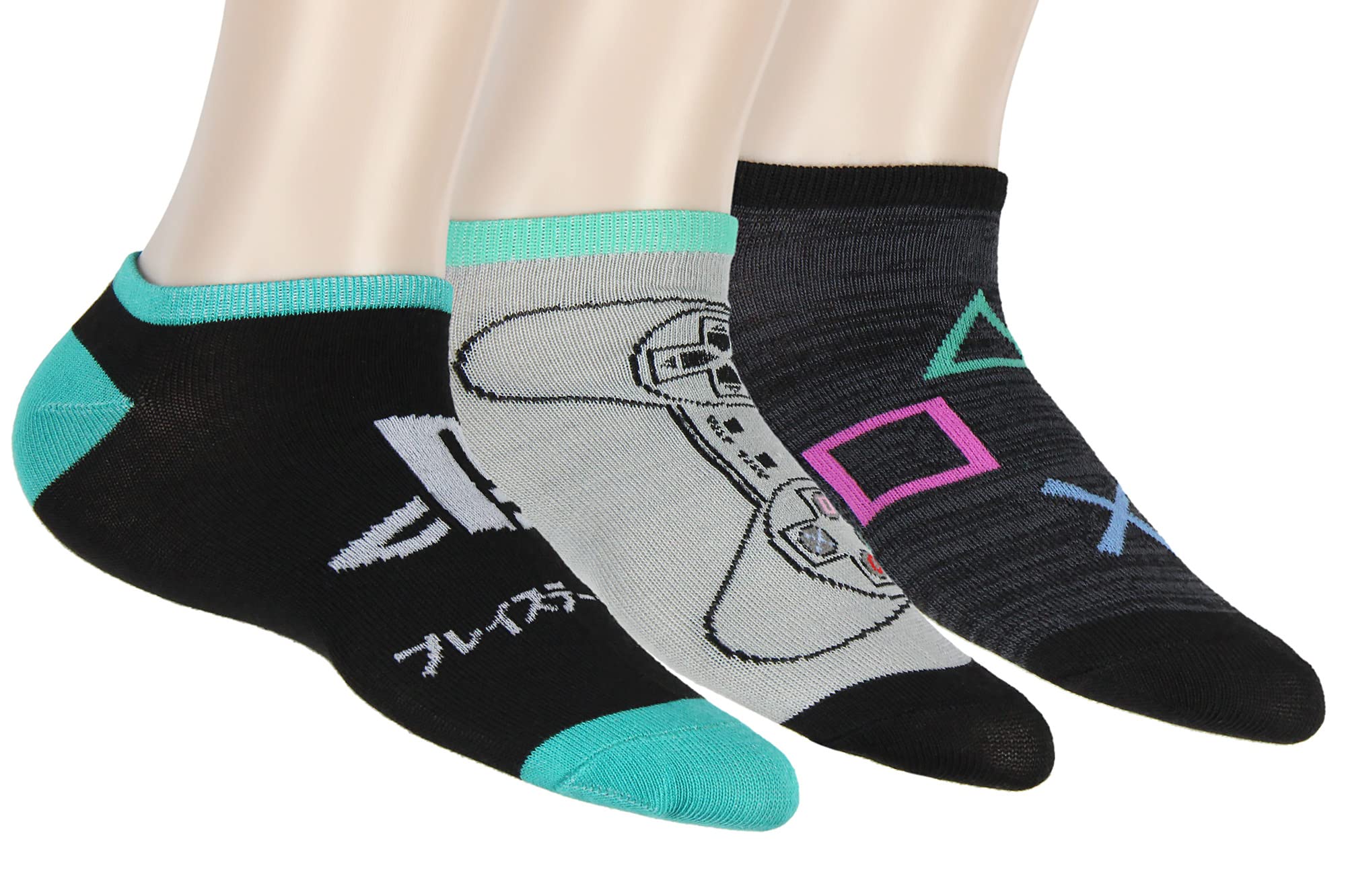 Bioworld PlayStation Adult Logo Icon Controller 3 Pack No Show Ankle Socks