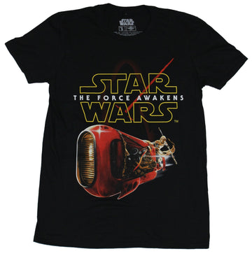 Star Wars Force Awakens  Mens T-Shirt - Rey Rides Speeder Under Logo Image