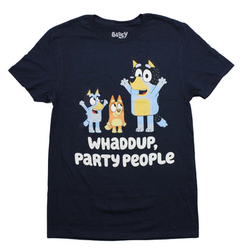 Bluey Mens T-Shirt -  Bandit Bingo Bluey Whaddup, Party People