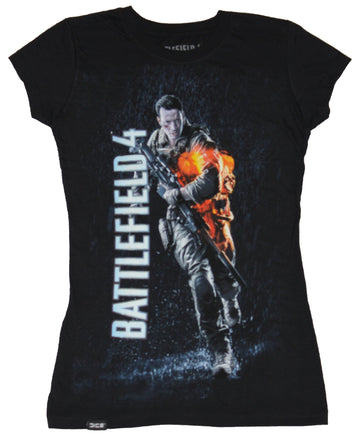 Battlefield 4 Girls Juniors T-Shirt - Glowing Orange Approaching Solider & Name