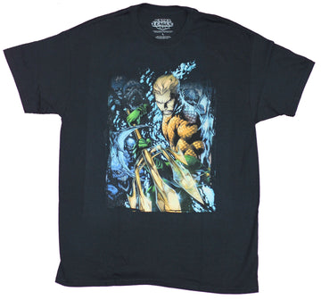 Aquaman Mens T-Shirt - Blond Powerful Image Trident Wielding
