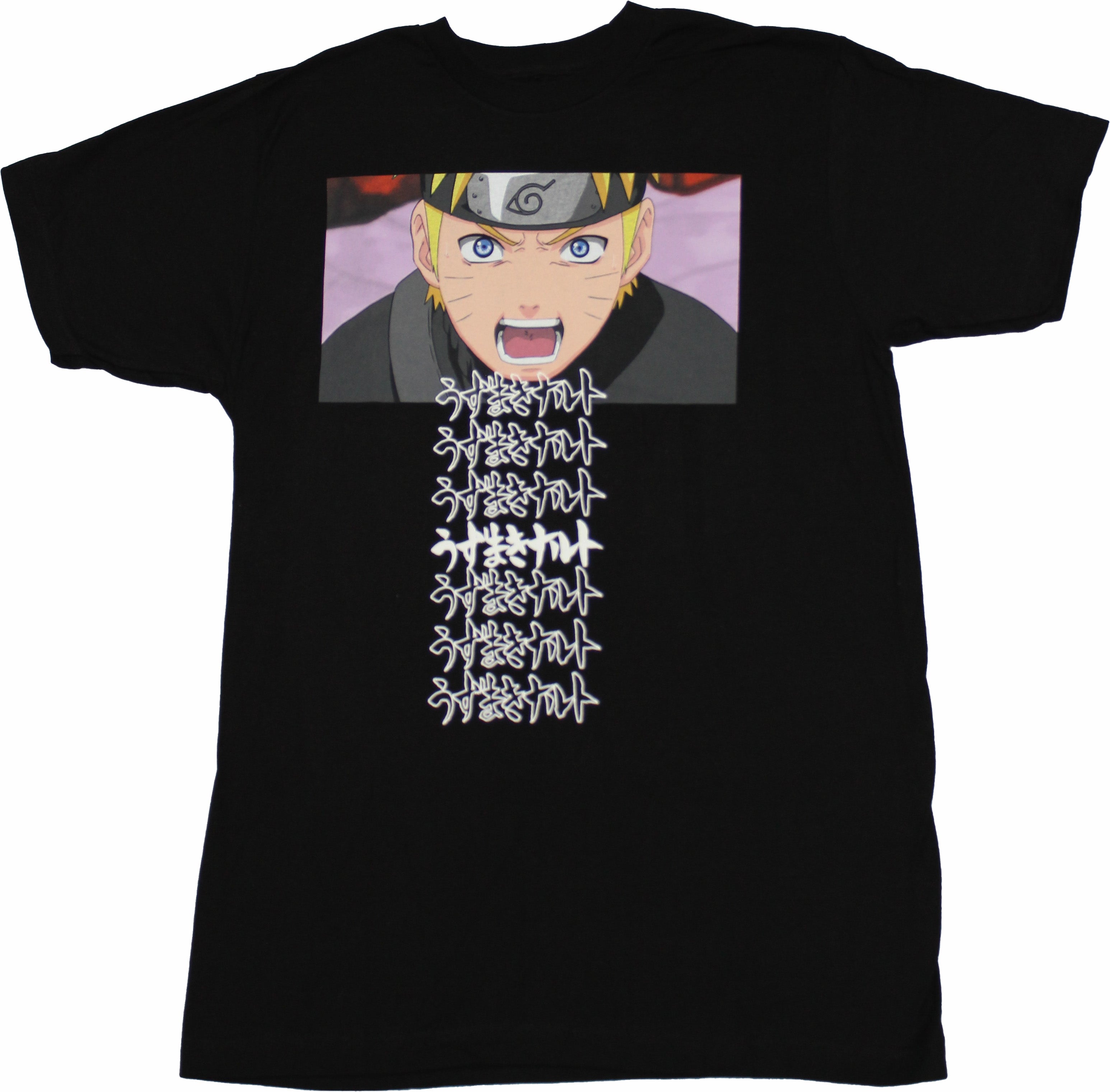 Naruto Mens T-Shirt - Scream Face Over Kanji Drop Image