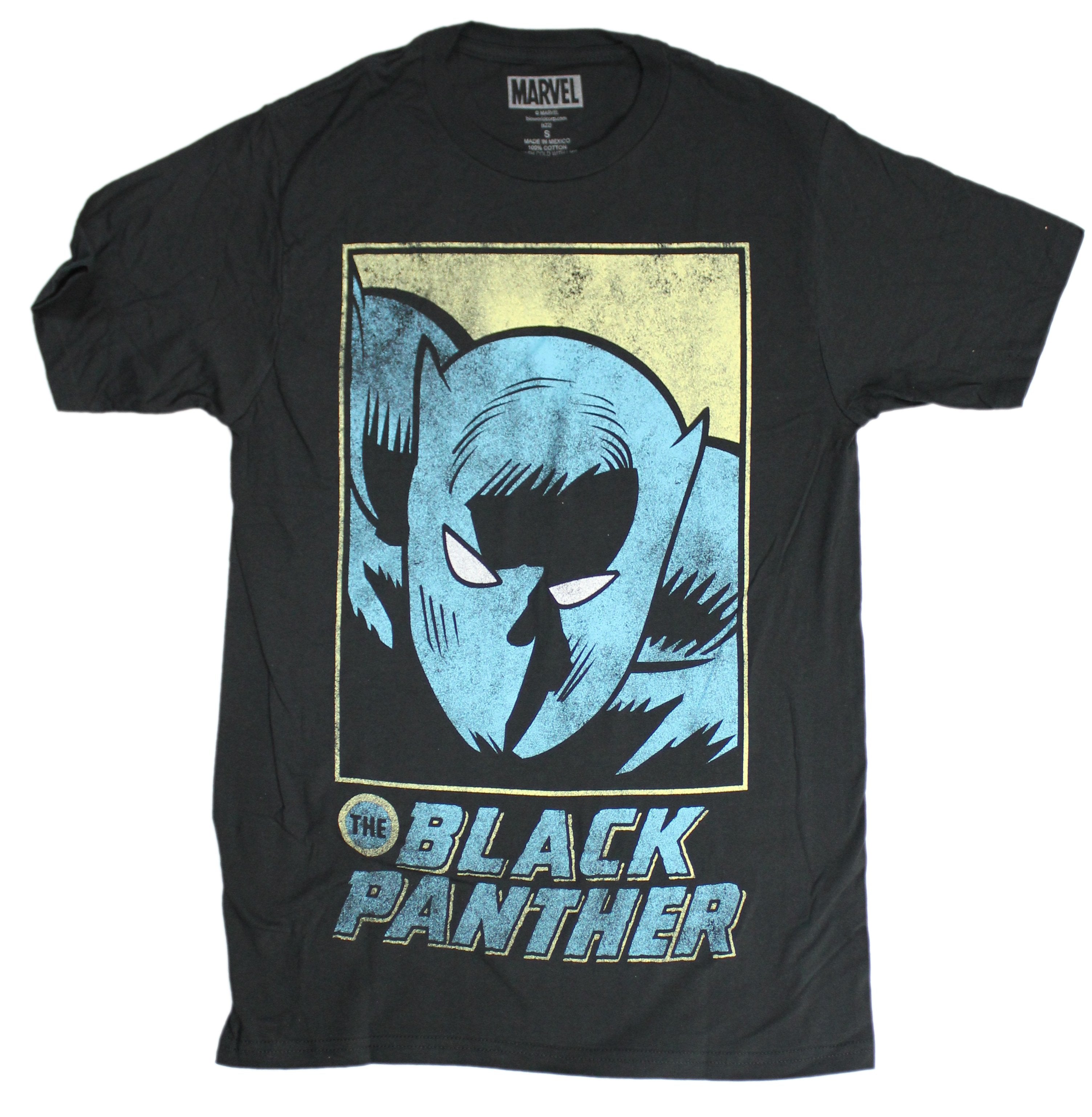 Black Panther Mens T-Shirt - Distressed Comic Face Box
