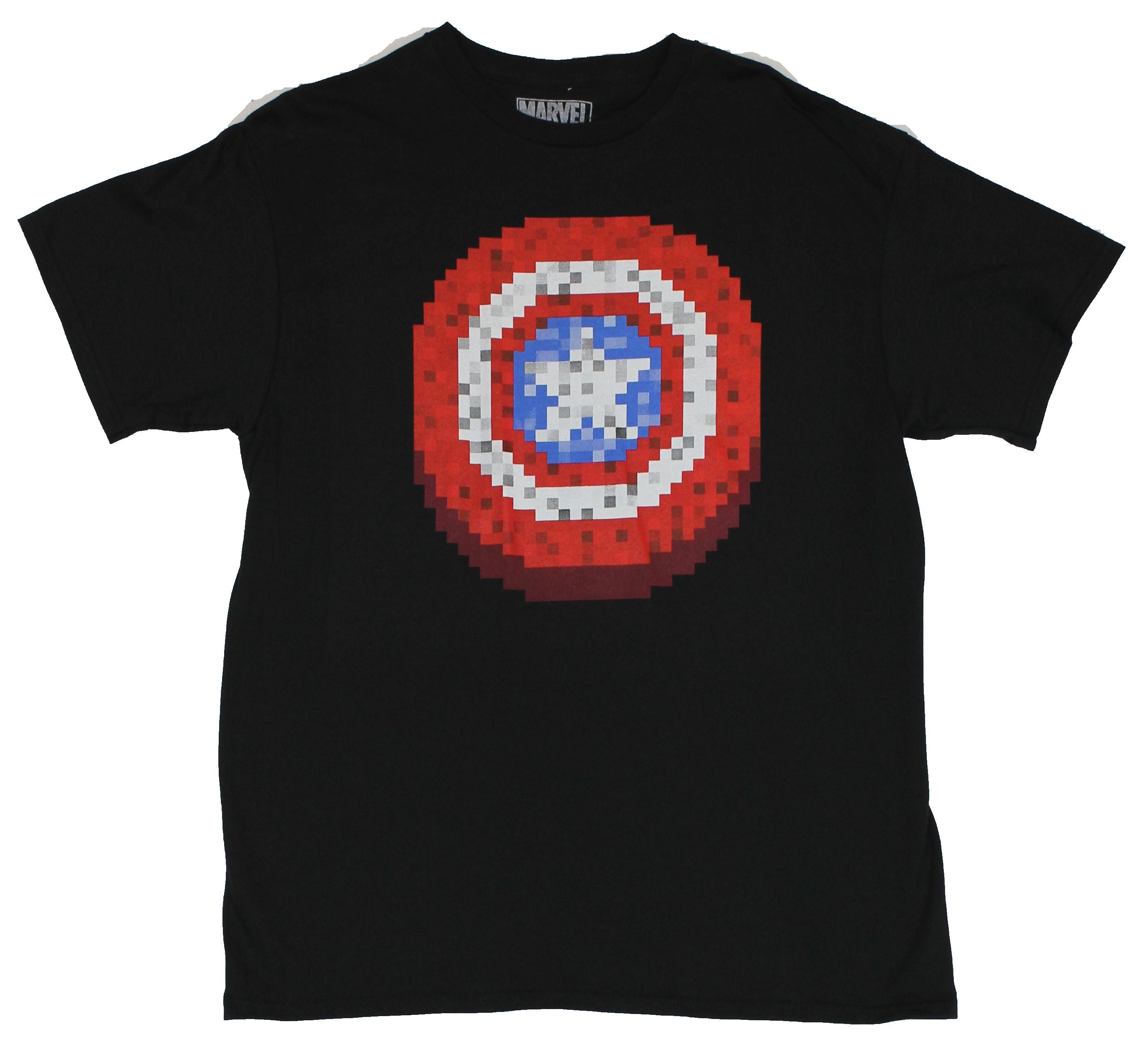 Captain America (Marvel Comics) Mens T-Shirt -  8-Bit Style Shield Logo Image
