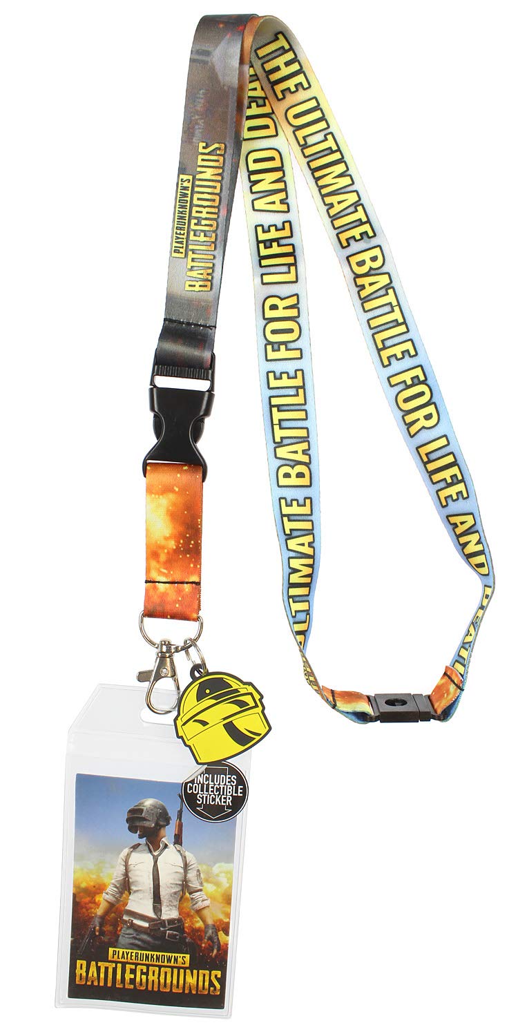 Playerunknown's Battleground PUBG Lanyard with ID Holder, Rubber Charm, and Collectible Sticker - Inmyparentsbasement.com
