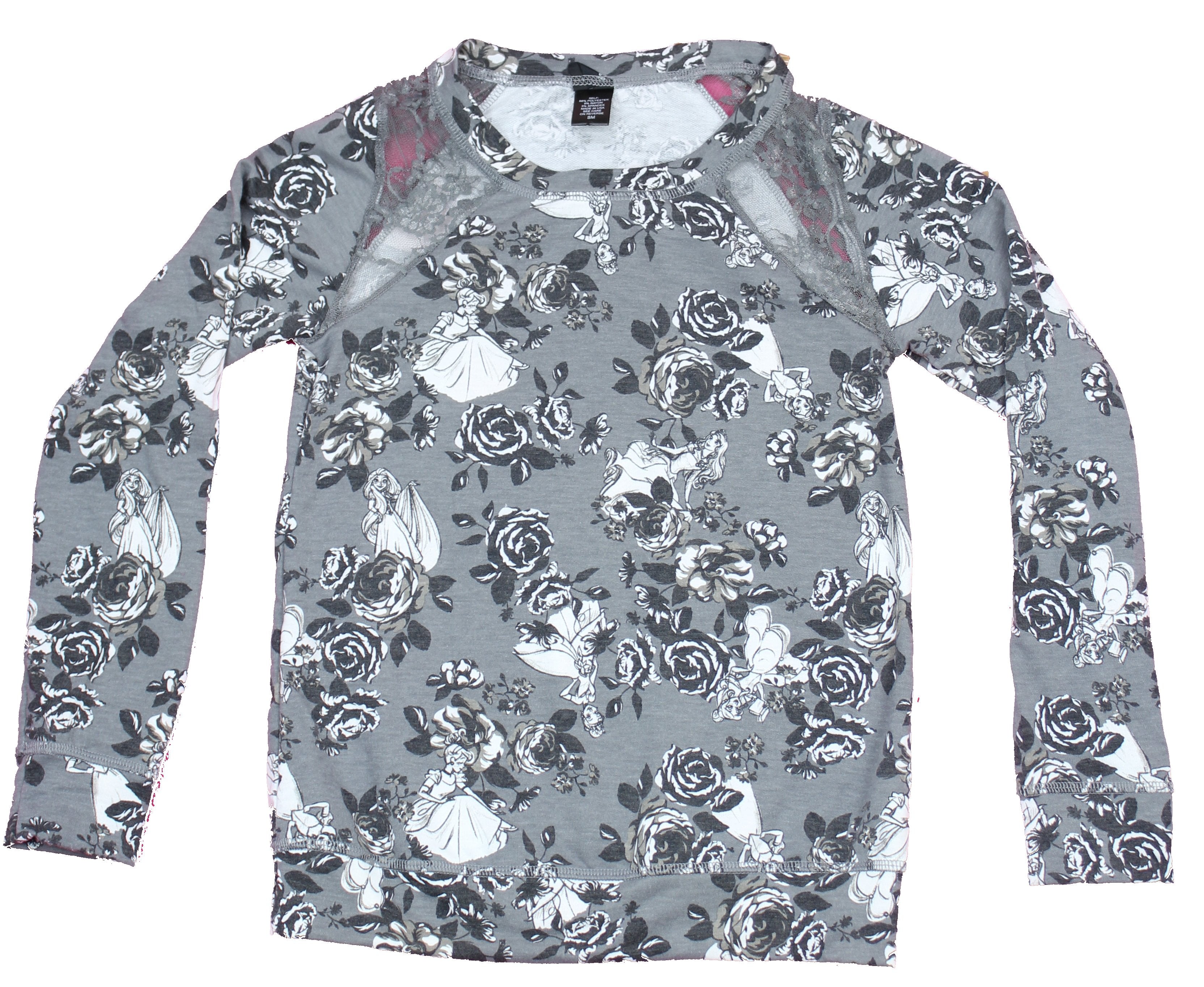 Cinderella  Girls Juniors Light Sweatshirt - Floral Grayscale Cindy Allover Image