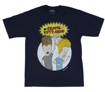 Beavis & Butthead Mens T-Shirt - Classic Boys Rocking Out Under Logo Image
