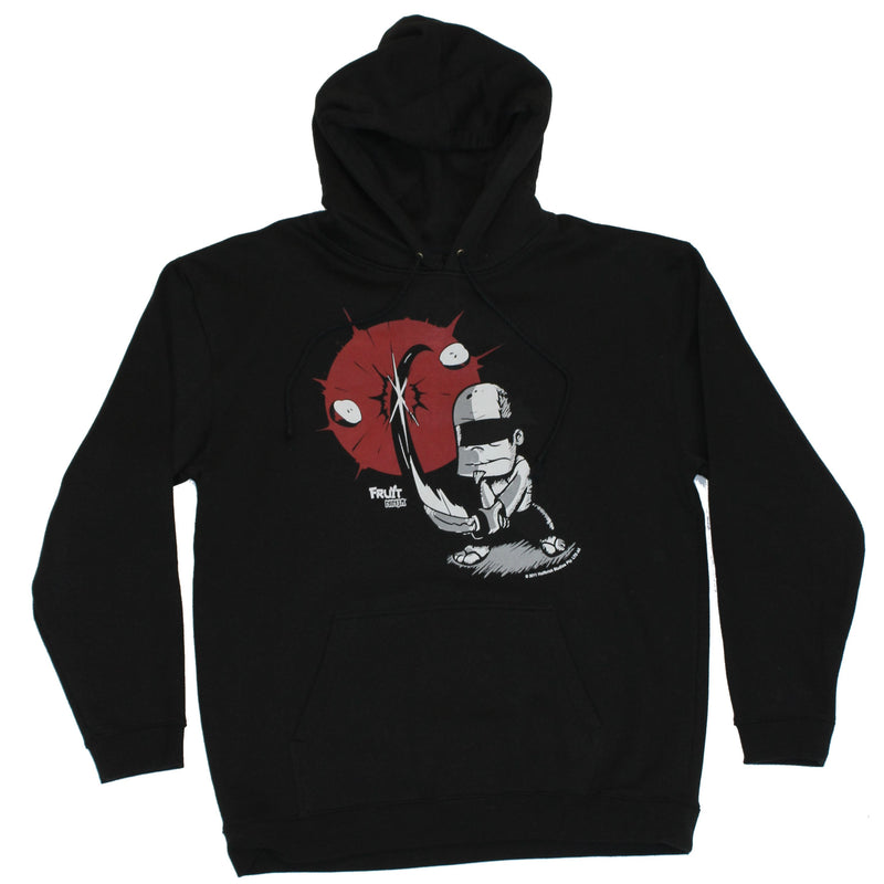 Fruit Ninja Mens Hoodie Sweatshirt - Blindfolded Apple Strike on Black