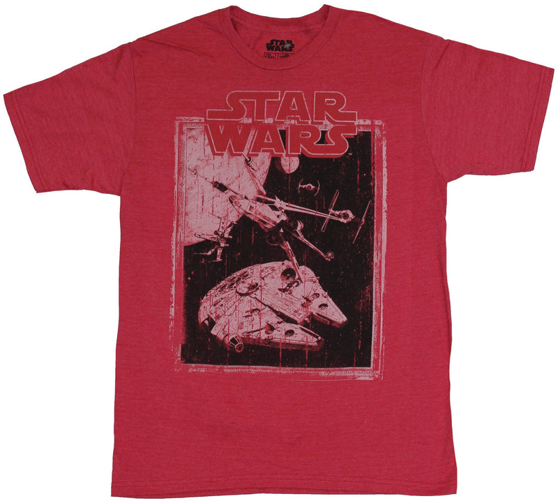 Star Wars Mens T-Shirt - X-Wing & Milenium Falcon Boxed Distressed Image - Inmyparentsbasement.com