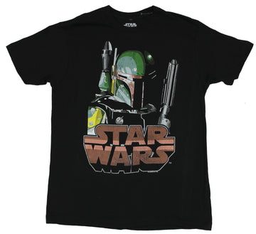 Star Wars Mens T-Shirt -  Giant Boba Fett Head Image Above Word Logo Image