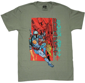 Star Wars Mens T-Shirt - Boba Fett Battle Ready Over Red Box