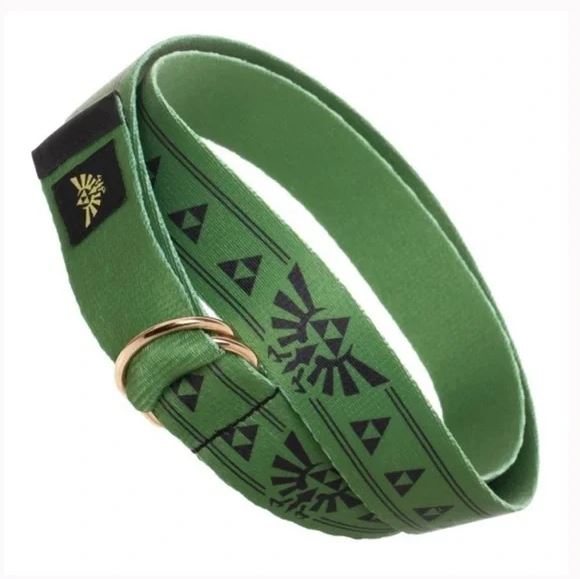 Nintendo Legend Of Zelda Green  D-Ring Belt W/ Tri-force and Wingcrest Symbols
