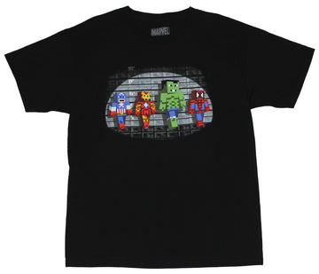 Marvel Comics Mens T-Shirt  - Block Pixel Heroes Police Line Up mage